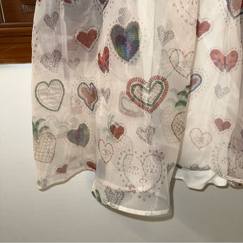 NWT $228 Anthropologie x Farm Rio Semi Sheer Puff-Sleeve Mini Heart Dress S - Picture 15 of 16